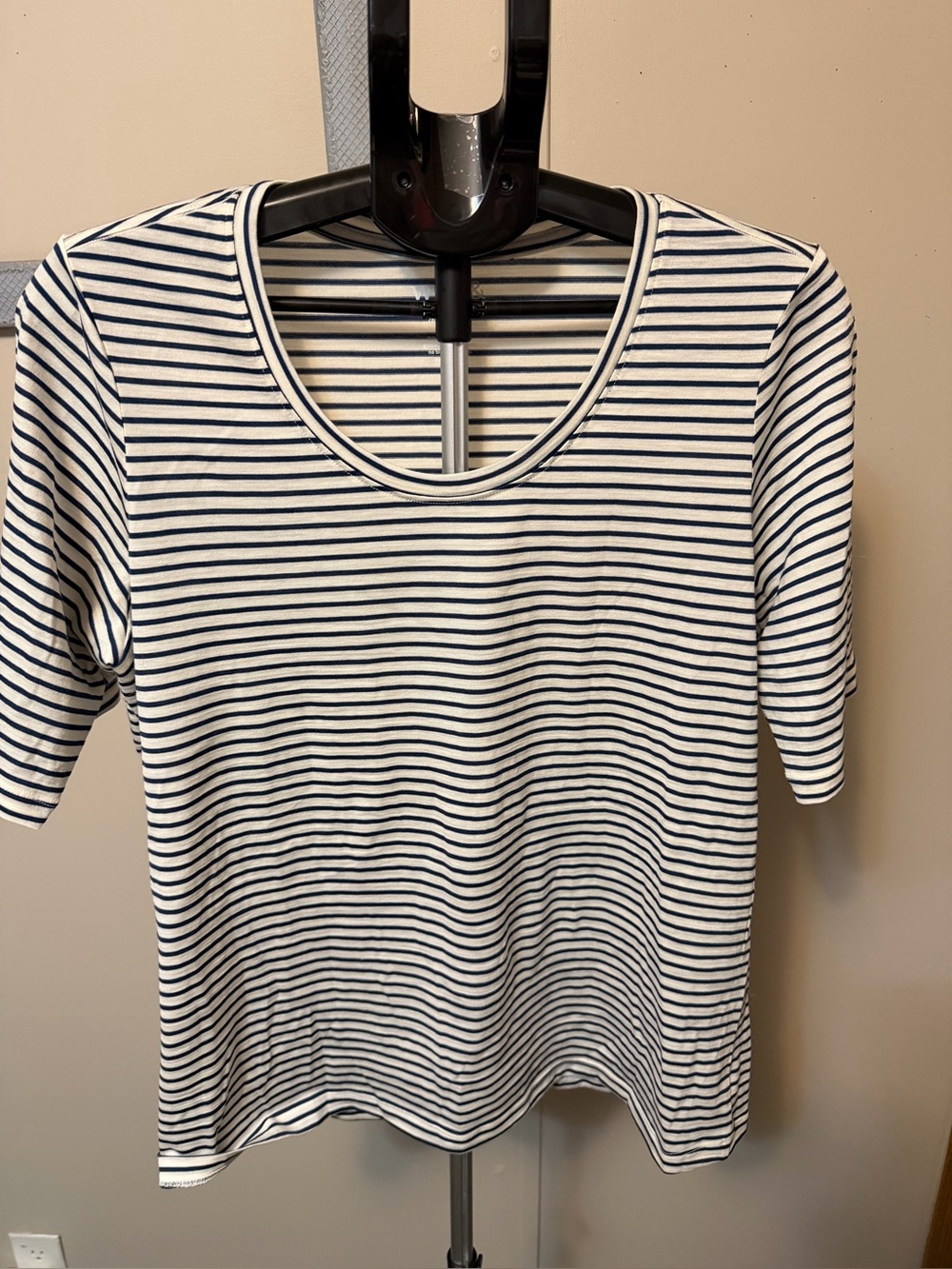 wool& Striped Merino Wool Blend Scoop Neck Tee - Size XL